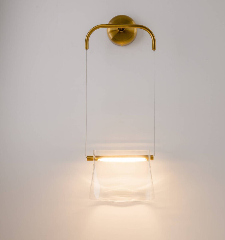 LED-vegglampe Cabaret, messing/klar, metall/glass