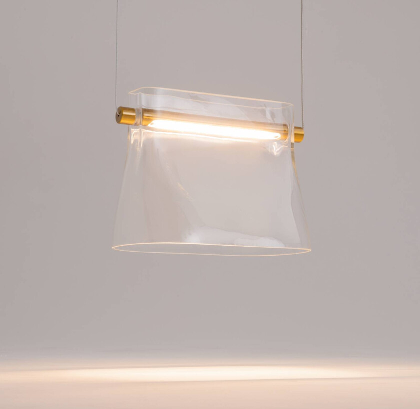 glass hengelampe Cabaret, messing/klar, lengde 25 cm