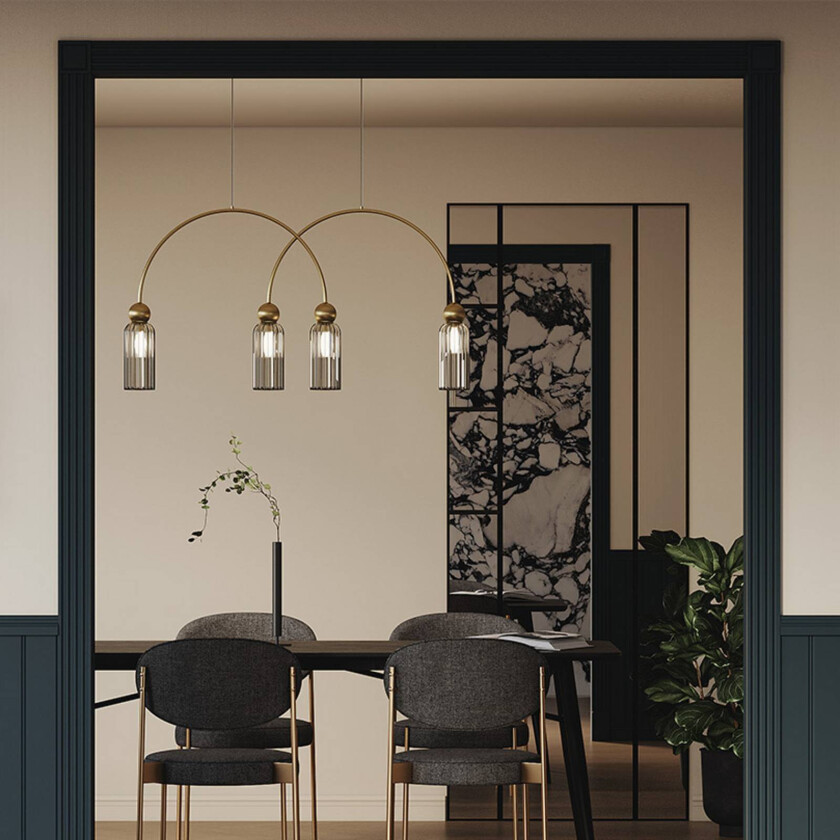 hengelampe Antic, røykgrå/gull, 4 lyskilder