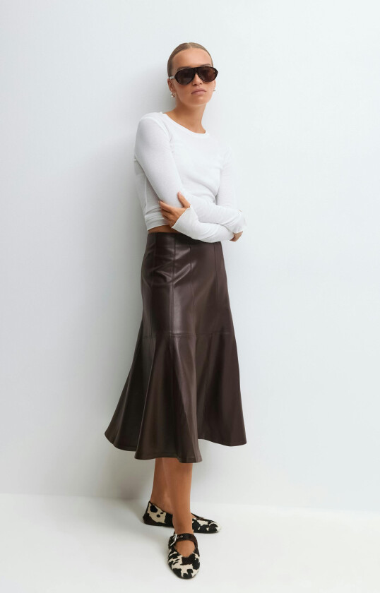 - Pu midi skirt - Skjørt - Brun - 42 - Dame