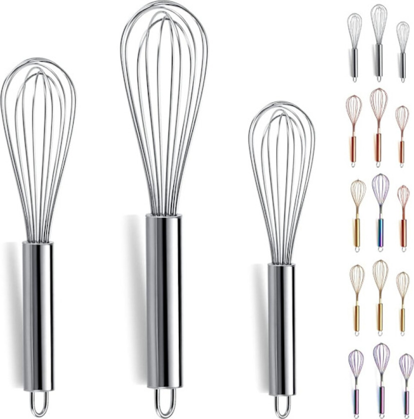 Visp, rustfritt stål visp 8\", 10\", 12\" 3 stk, egnet for kjøkkenet, brukes til matlaging, røring og pisking (3 pakker)