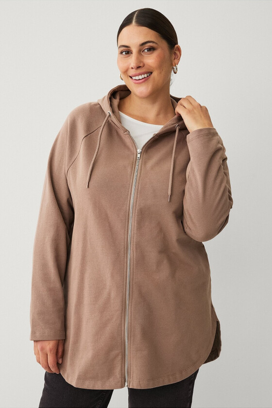 Genser med hette og glidelås - Brun