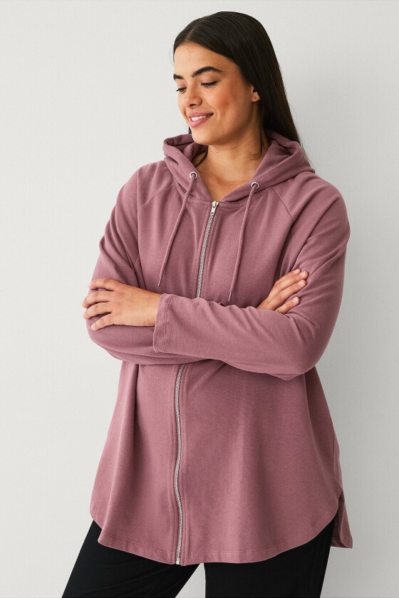 Genser med hette og glidelås - Rosa