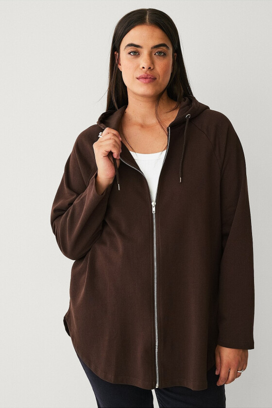 Genser med hette og glidelås - Brun