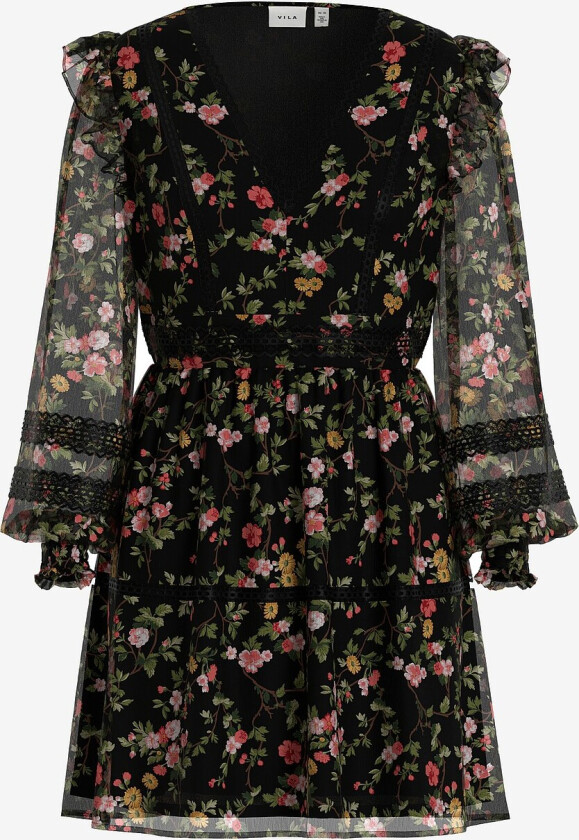 Kjole viRoman New V-neck L/S Short Dress - Svart