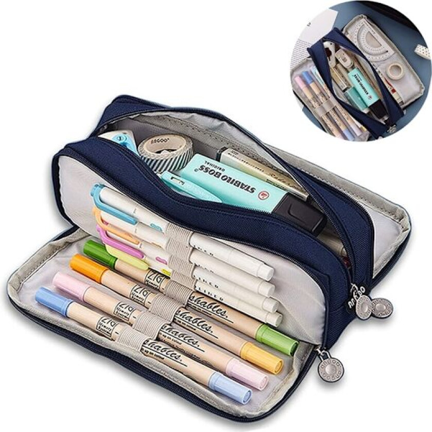 Stort pennal, slitesterk pennveske med stor kapasitet, minimalistisk bærbar skrivesaker-veske med håndtak for ungdomsskole, videregående skole, høyskole og kontor