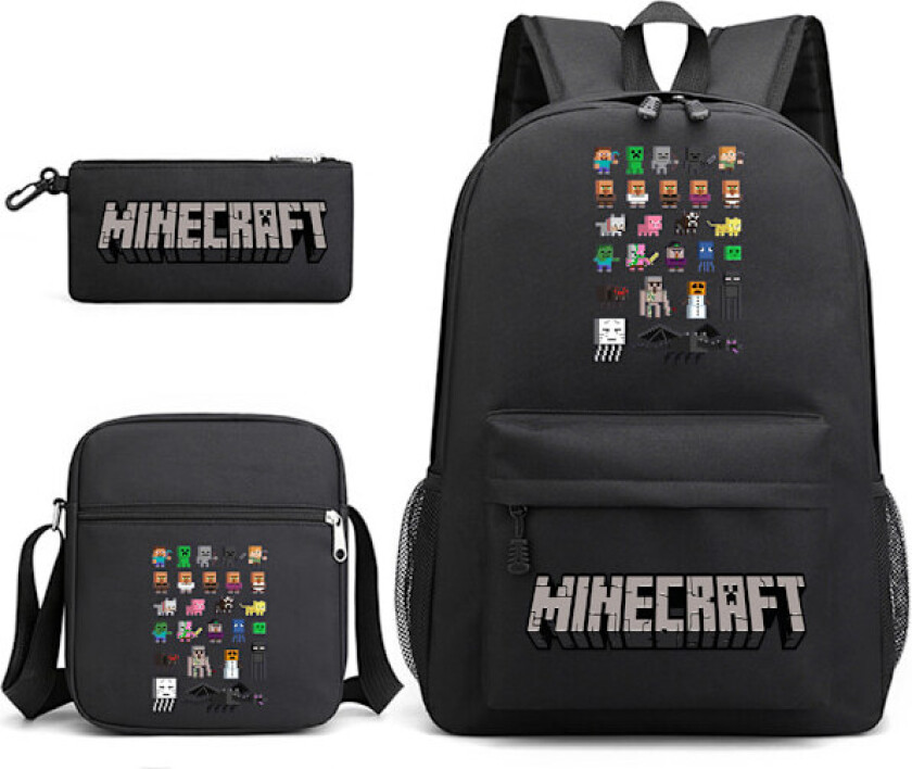Minecraft Skolesekk Ryggsekk Penal Skulderveske Tredelt Sett _25