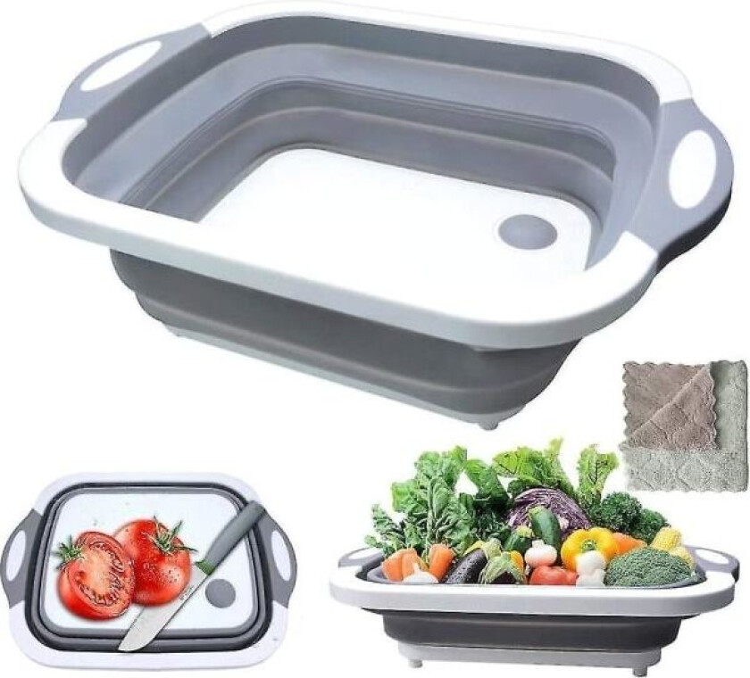 Sammenleggbart skjærebrett Kche, 3 i 1 skjærebrett plast bærbart skjærebrett for kjøkken frukt grønnsaker multifunksjon kjøkkenbrett frokostbrett med