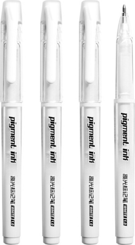 4 stk. hvite gelpenner, 1,0 mm hvit kulepenn, hvit markeringspenn for kunst, hvit penn for svart papir, fin spiss hvit blekk fineliner, for kunst