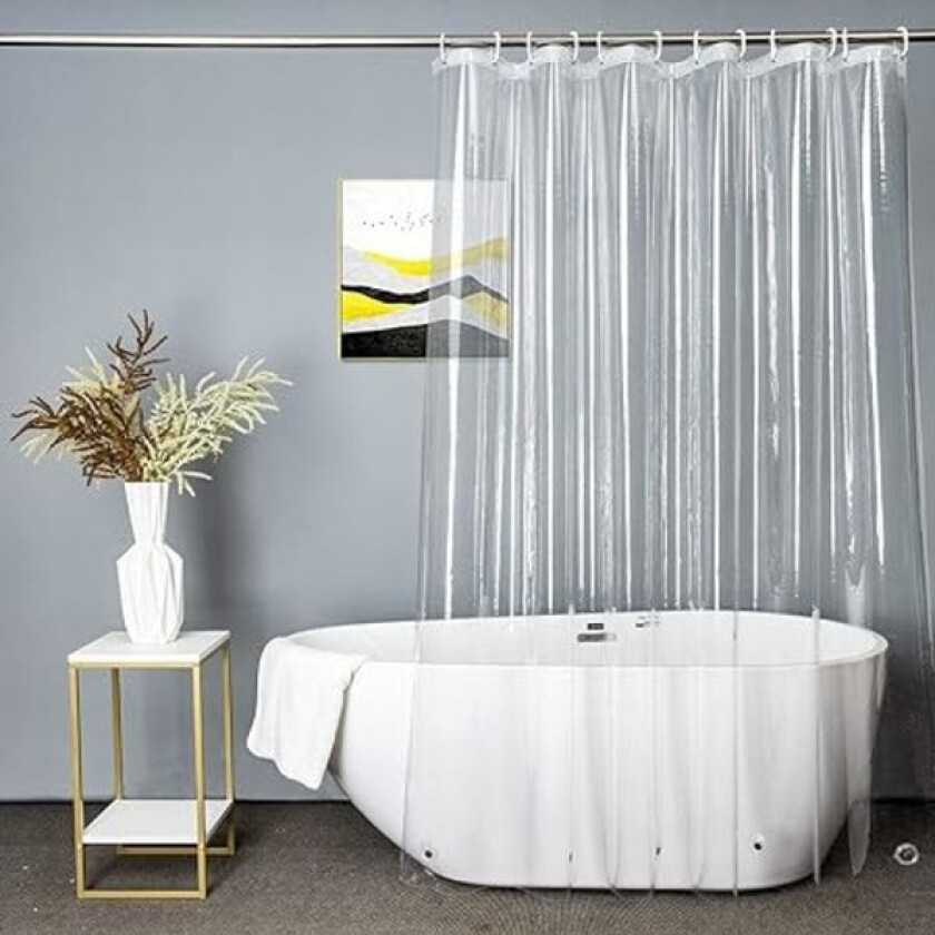 Nytt ekstra langt, transparent dusjforheng 180x200cm, Transparent