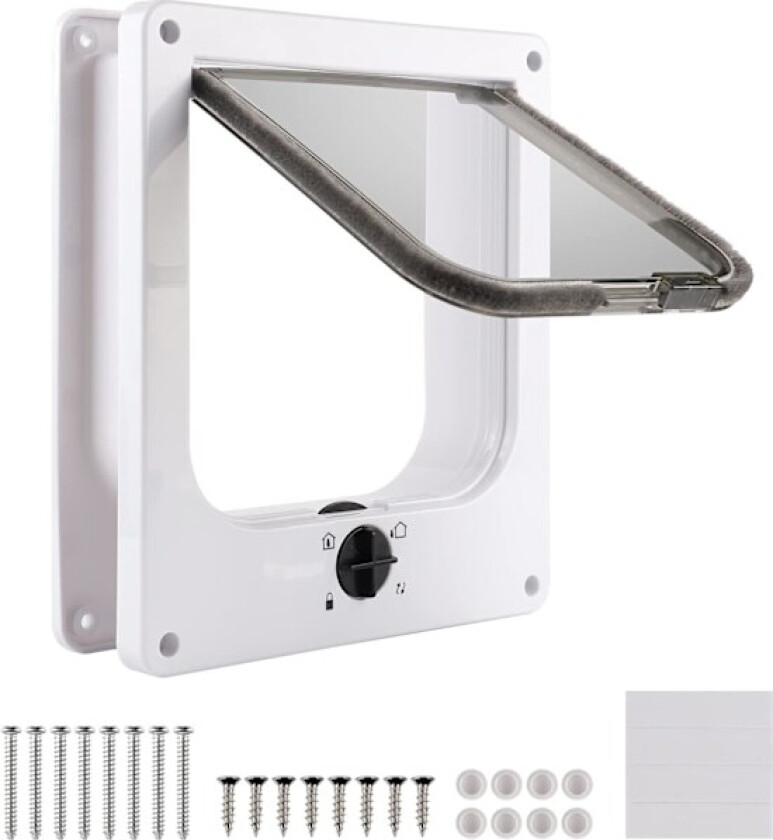 Hvit magnetisk innendørs katteluke, kattedør 27 * 23,5 * 5,5 cm, 4-veis tilgang kattedør, hvit