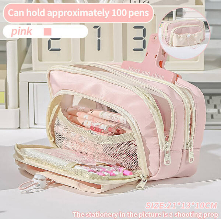 Søtt Estetisk Penal Kawaii Penal med Kawaii Pins Stor Penalholder (rosa)