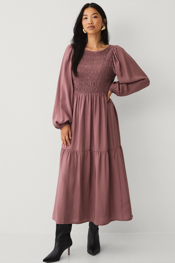 Lang smock-kjole - Rosa