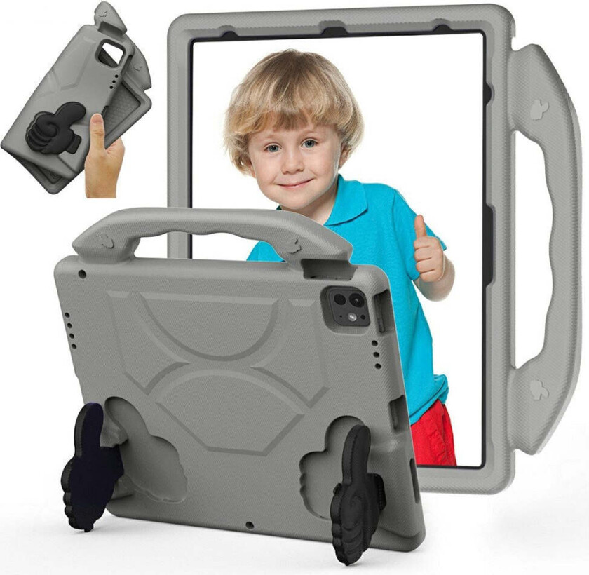 iPad Pro 12.9" (2022 / 2021 / 2020 / 2018) / Air 13" (2025 / 2024) / Pro 13" (2024) Barn Deksel m. Thumb Kickstand - Grå