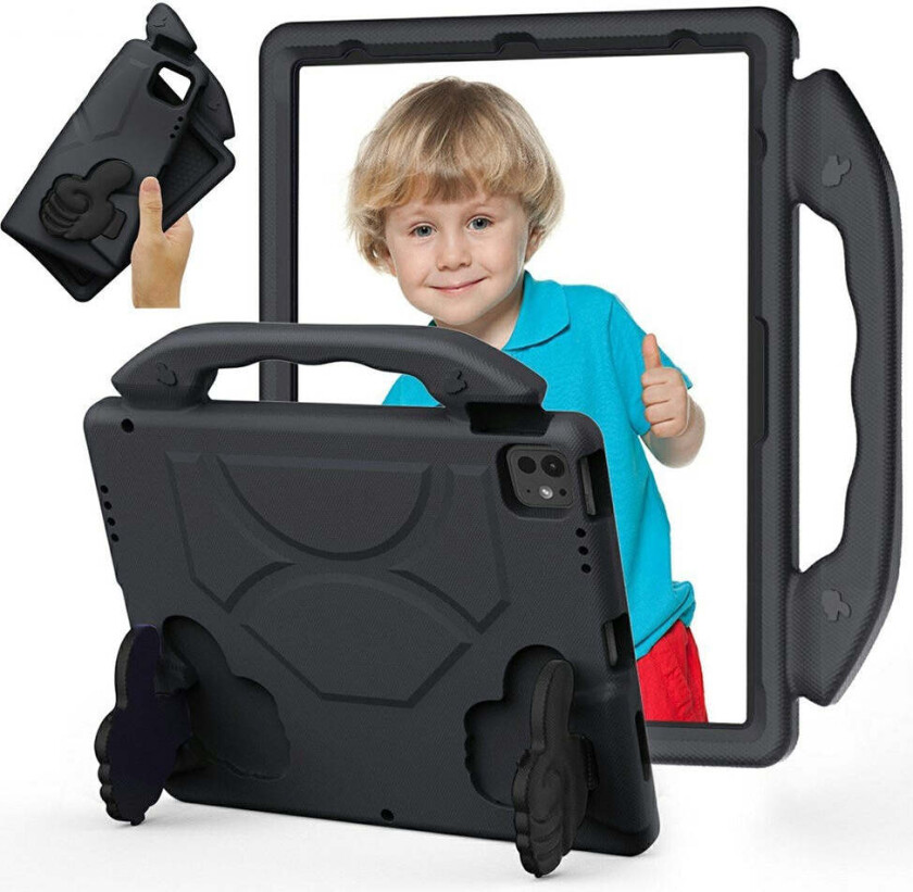 iPad Pro 12.9" (2022 / 2021 / 2020 / 2018) / Air 13" (2025 / 2024) / Pro 13" (2024) Barn Deksel m. Thumb Kickstand - Svart