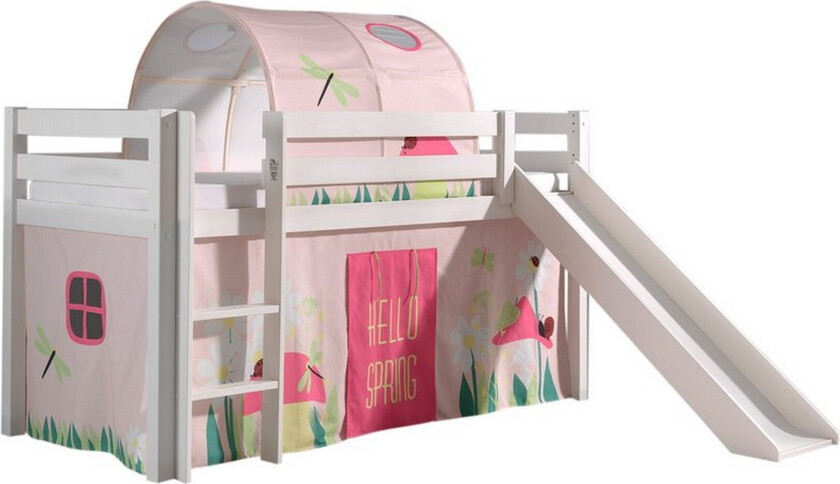 Middelseng med gardin Pino Spring Hvit, Hvit, Med sklie, Vår, Fjær, Uten lommer - Hvit, Hvit, Med sklie, Vår, Fjær, Uten lommer