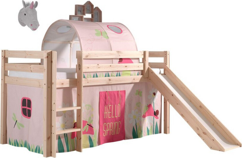 Middelseng med gardin Pino Spring Naturlig, Naturlig, Med sklie, Vår, Fjær, Uten lommer - Naturlig, Naturlig, Med sklie, Vår, Fjær, Uten lommer