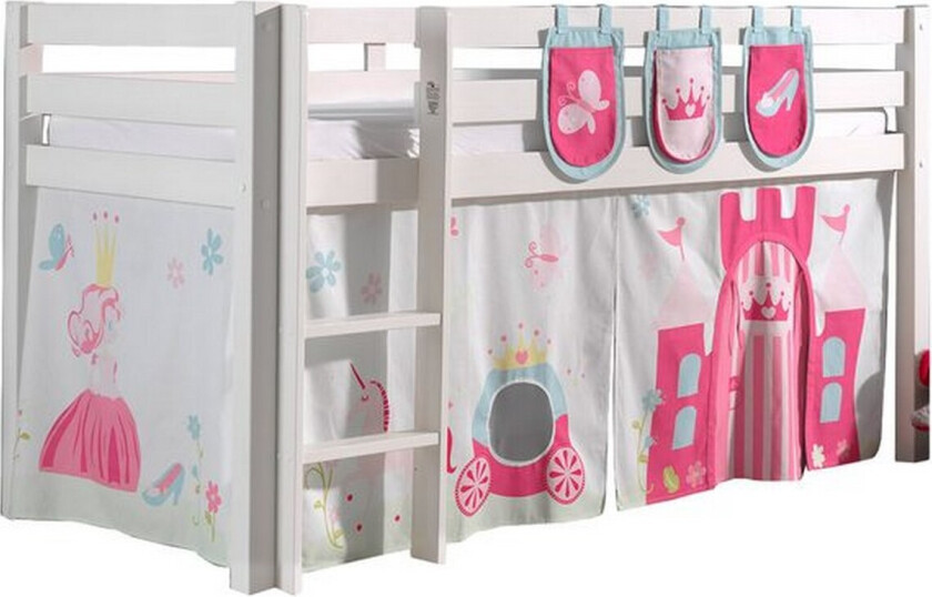 Middelseng med gardin Pino Princess Hvit, Hvit, Uten sklie, Uten tunnel, 3 - Hvit, Hvit, Uten sklie, Uten tunnel, 3