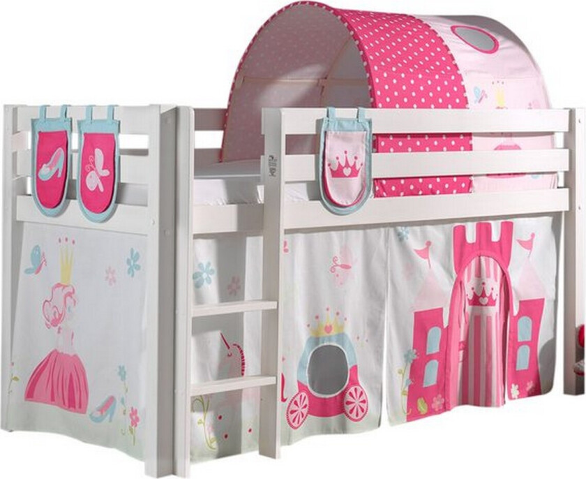 Middelseng med gardin Pino Princess Hvit, Hvit, Uten sklie, Prinsesse, 3 - Hvit, Hvit, Uten sklie, Prinsesse, 3