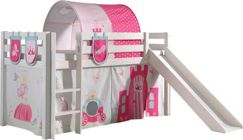 Middelseng med gardin Pino Princess Hvit, Hvit, Med sklie, Prinsesse, 3 - Hvit, Hvit, Med sklie, Prinsesse, 3