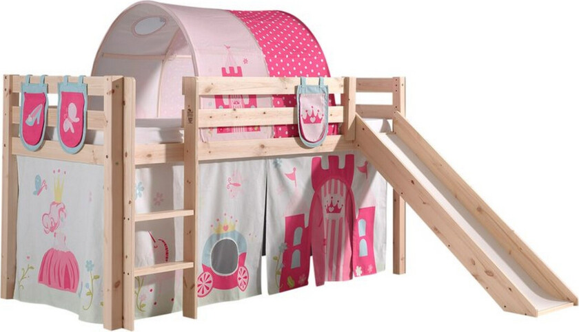 Middelseng med gardin Pino Princess Naturlig, Naturlig, Med sklie, Prinsesse, 3 - Naturlig, Naturlig, Med sklie, Prinsesse, 3