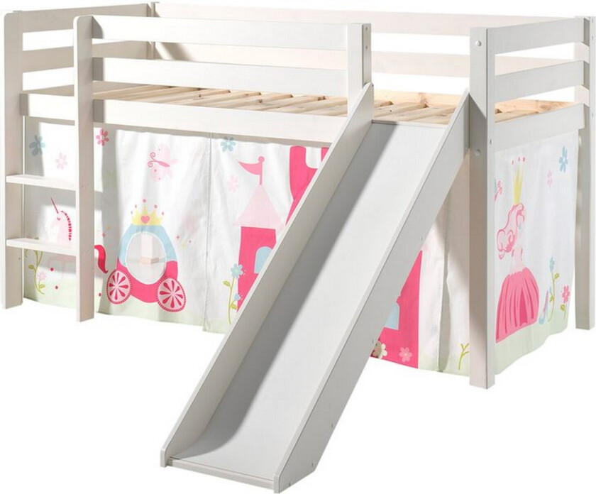 Middelseng med gardin Pino Princess Hvit, Hvit, Med sklie, Uten tunnel, Ingen lommer - Hvit, Hvit, Med sklie, Uten tunnel, Ingen lommer