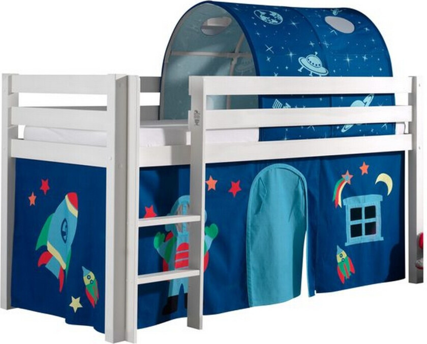 Middelseng med gardin Pino Astro Hvit, Hvit, Uten sklie, Med tunnel, Ingen lommer - Hvit, Hvit, Uten sklie, Med tunnel, Ingen lommer