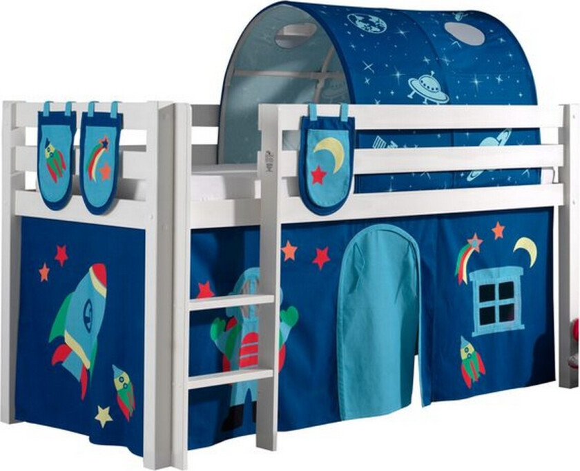 Middelseng med gardin Pino Astro Hvit, Hvit, Uten sklie, Med tunnel, 3 - Hvit, Hvit, Uten sklie, Med tunnel, 3