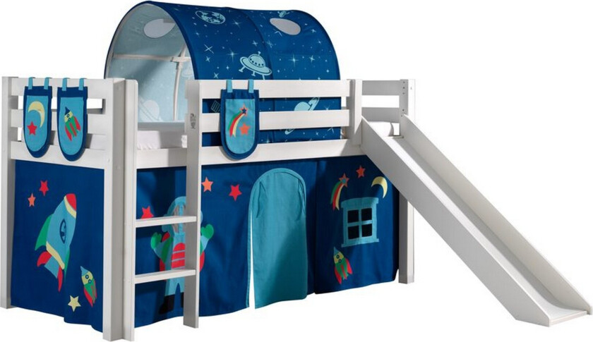 Middelseng med gardin Pino Astro Hvit, Hvit, Med sklie, Med tunnel, 3 - Hvit, Hvit, Med sklie, Med tunnel, 3