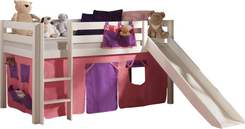 Høyseng med gardin og sklie Pino Hvit, Bella - Hvit, Bella