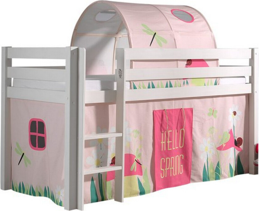 Middelseng med gardin Pino Spring Hvit, Hvit, Uten sklie, Vår, Fjær, Uten lommer - Hvit, Hvit, Uten sklie, Vår, Fjær, Uten lommer