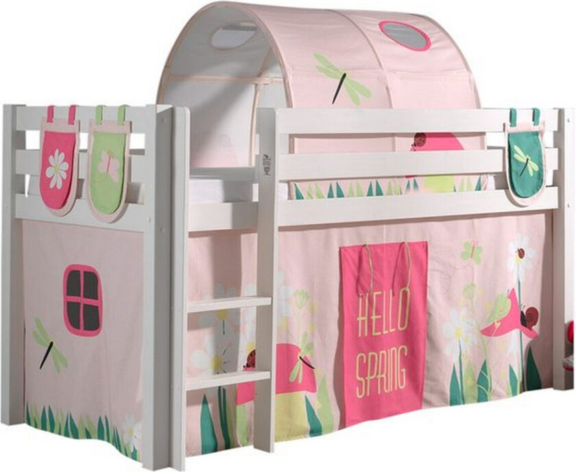 Middelseng med gardin Pino Spring Hvit, Hvit, Uten sklie, Vår, Fjær, 3 - Hvit, Hvit, Uten sklie, Vår, Fjær, 3