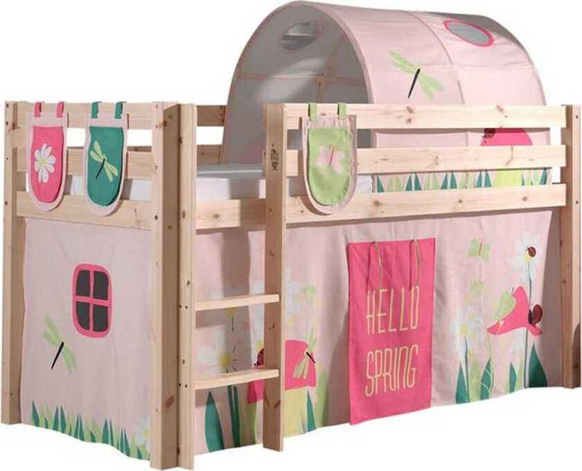 Middelseng med gardin Pino Spring Naturlig, Naturlig, Uten sklie, Vår, Fjær, 3 - Naturlig, Naturlig, Uten sklie, Vår, Fjær, 3