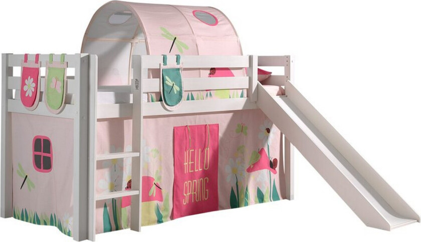 Middelseng med gardin Pino Spring Hvit, Hvit, Med sklie, Fjær, Vår, 3 - Hvit, Hvit, Med sklie, Fjær, Vår, 3