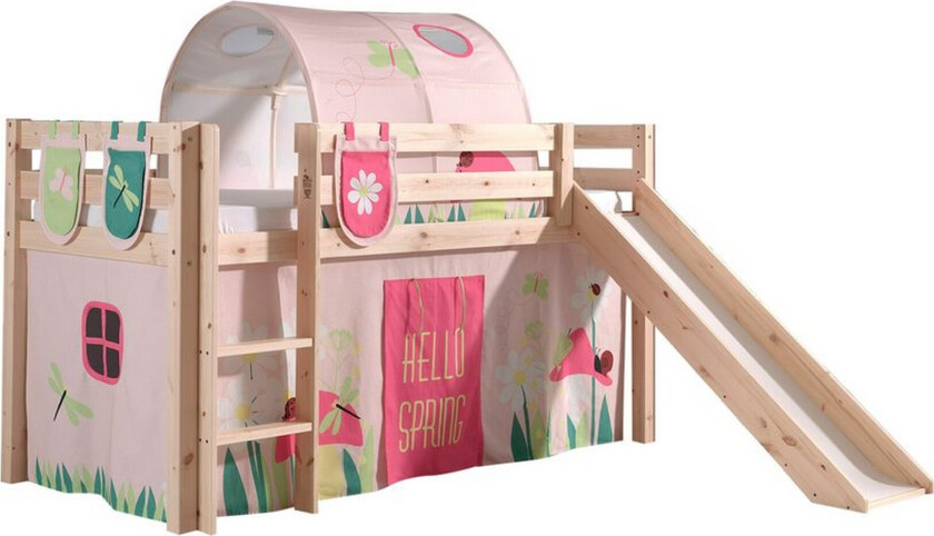 Middelseng med gardin Pino Spring Naturlig, Naturlig, Med sklie, Vår, Fjær, 3 - Naturlig, Naturlig, Med sklie, Vår, Fjær, 3