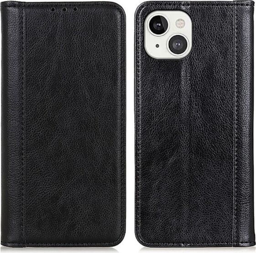 Ekte lærdeksel med magnetisk lukking for iPhone 13 - Svart