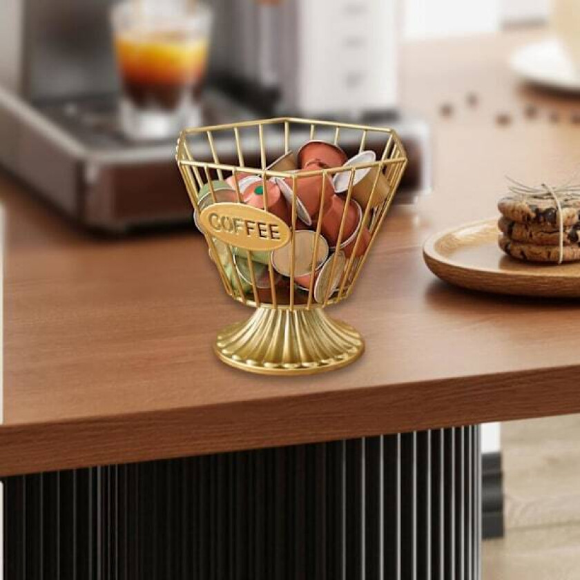 Kapselholder Kaffetilbehør, Kaffekapselkurv Bærbar Robust Kaffepute Oppbevaringsstativ Kaffeputeholder for Bord, Gull
