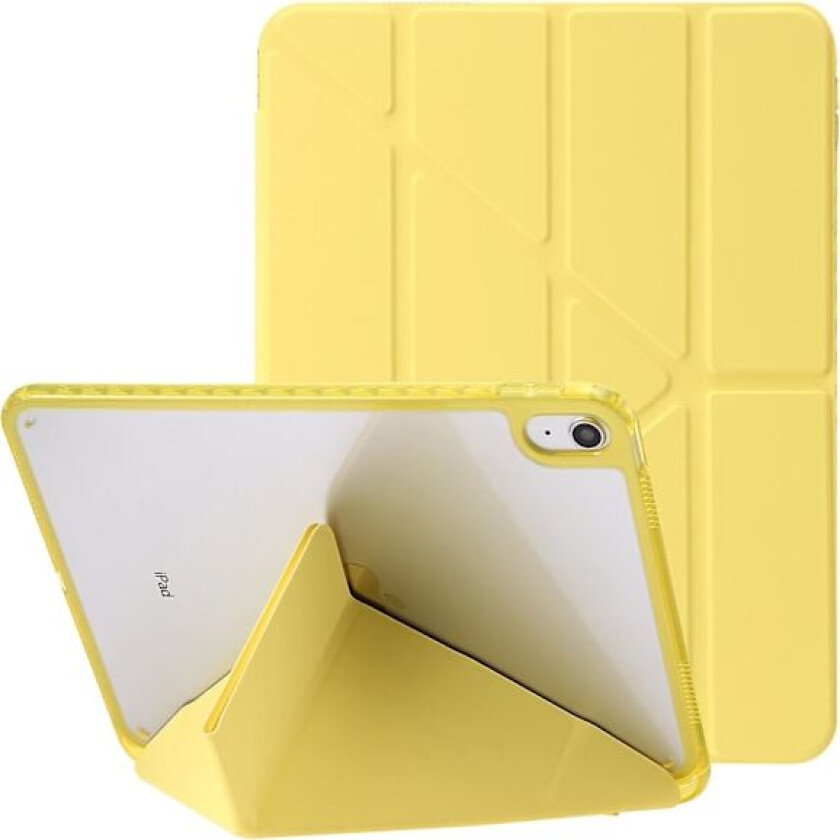 Origami Tri-Fold Stativ Tablettdeksel For Ipad 10.9 (2022), PU Lær + Transparent Akrylveske