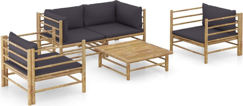 Hagesofagruppe med mørkegrå puter 5 deler bambus