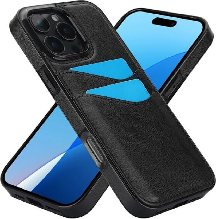iPhone 16 Pro Deksel med Kortspor Lær Svart