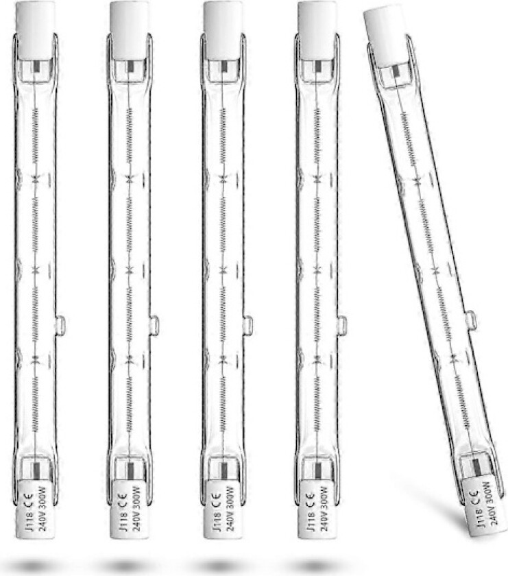 R7s 300W Halogenpære 118mm - Lineær Halogen Flomlys Varmhvit 2800K, for Sikkerhetslamper, Landskapsbelysning, Pakke med 5