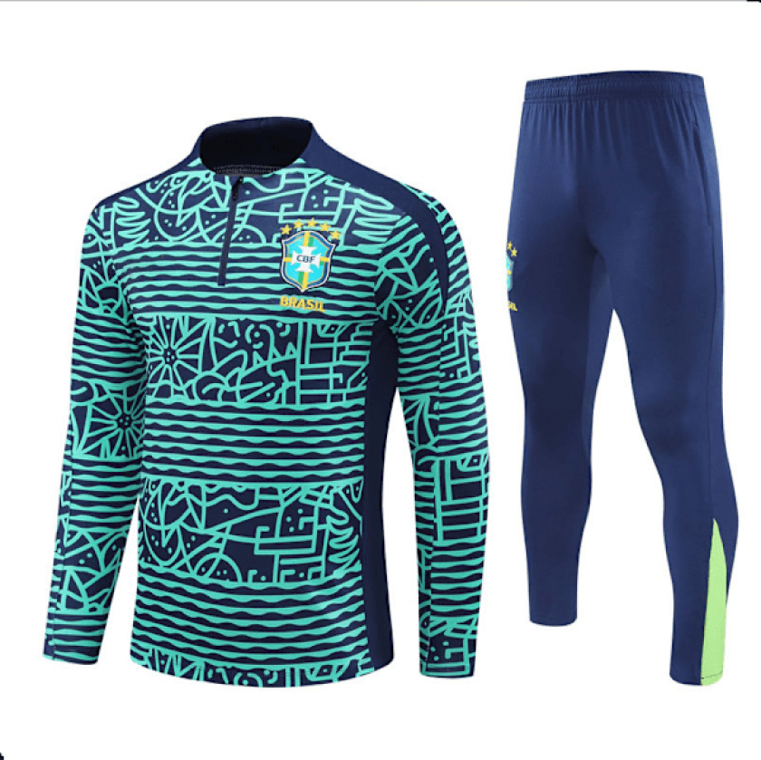 2425 Ny Brasil Fotball Langermet Halv Zip Trenings T-skjorte for Voksne og Barn Hu blå Hu blue