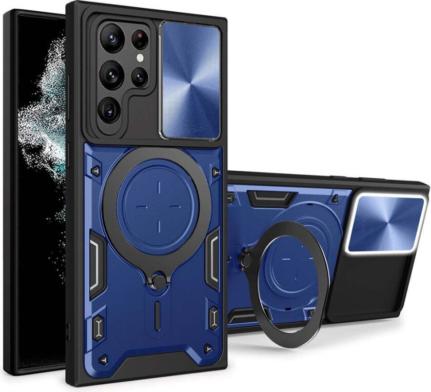 Samsung Galaxy S22 Ultra Håndverker Deksel m. Kickstand & Cam Slider - Blå