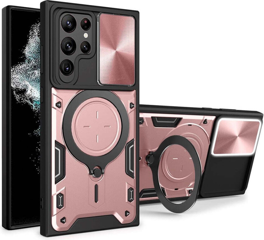 Samsung Galaxy S22 Ultra Håndverker Deksel m. Kickstand & Cam Slider - Rosa