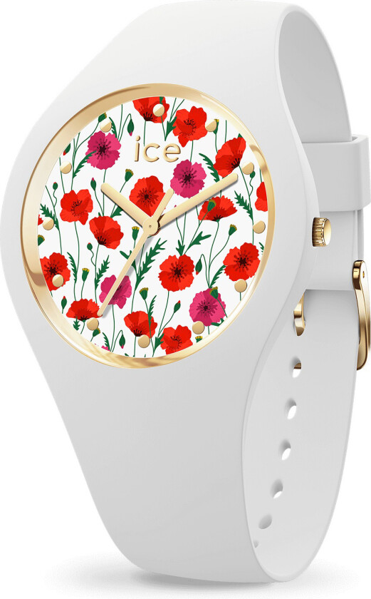 Ice Flower White Poppy Small 016657 - Kvarts - Hvit - Dameklokker - Silikon - Mineral