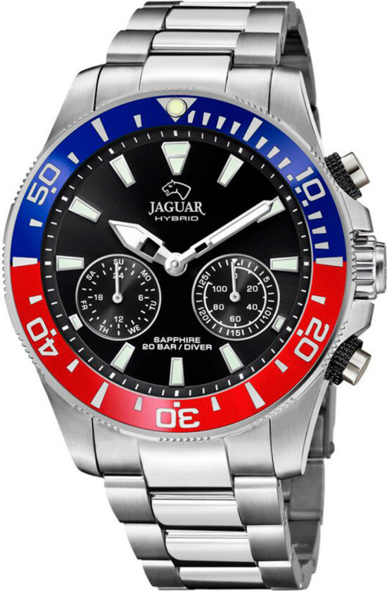 Hybrid Diver J888/4 - Kvarts - Sølv - Herreklokker - Rustfritt stål - ledd m/pin - Safir