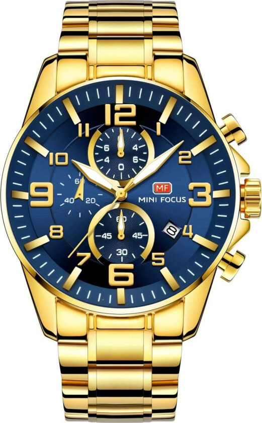 MF0278 Golden/Blue - Kvarts - Gull - Herreklokker - Rustfritt stål - ledd m/pin - Mineral