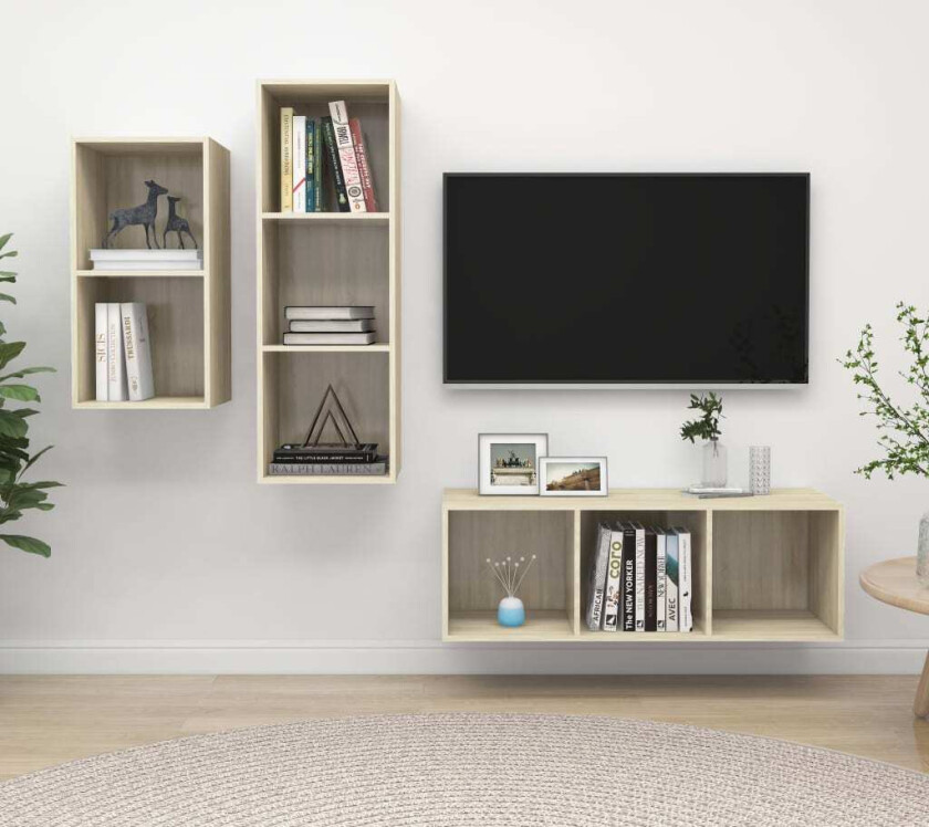 TV-benksett 3 stk sonoma eik sponplate