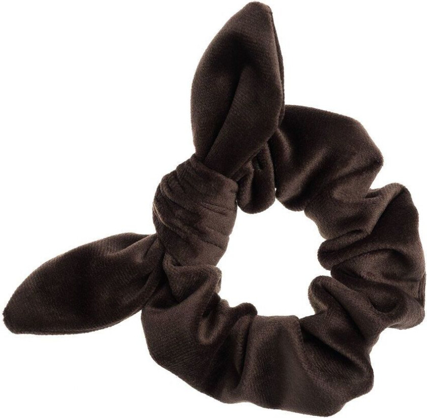 DARK Velvet Scrunchie With Bow Chocolate Brown