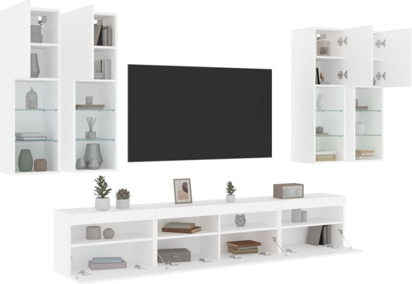 Vegghengte TV-benker med LED 7 stk hvit